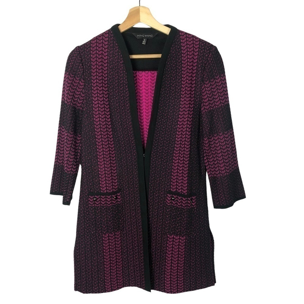 Ming Wang Black & Pink Knit Sweater Coat S